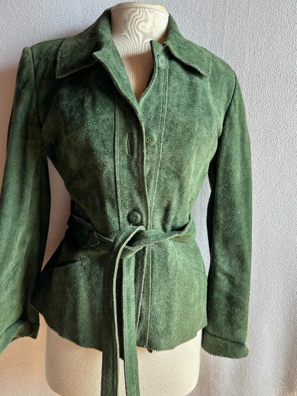 Vintage 1970s Green Suede Belted Jacket